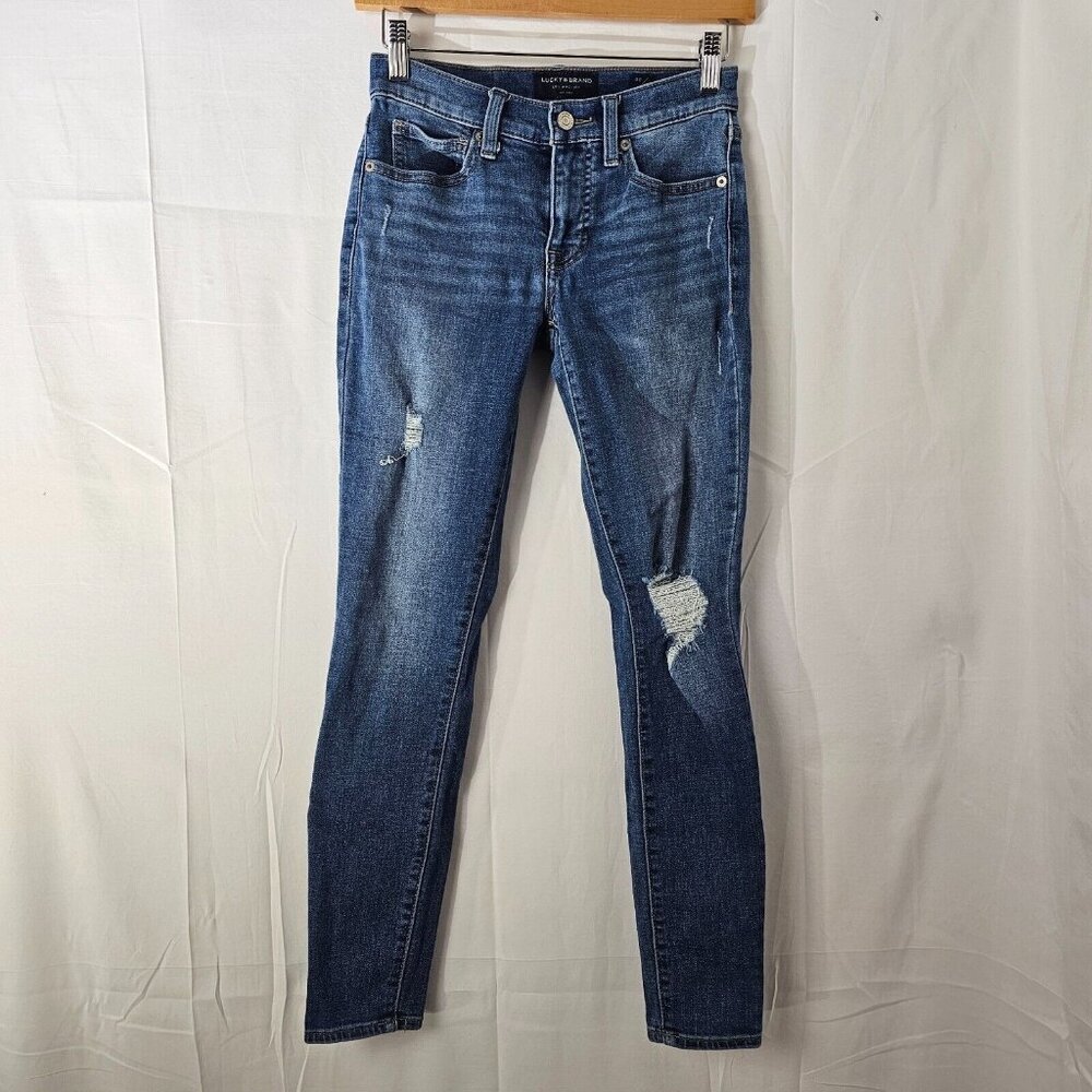 Lucky Brand Jeans Women 00/24 25x27 Mid Rise Super Skinny Ava Blue Denim Stretch